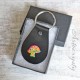 Black Leather Rainbow Mushroom Keychain, Stamped and Hand Painted Leather Mushroom Key Chain Cute Mushroom Key Fob