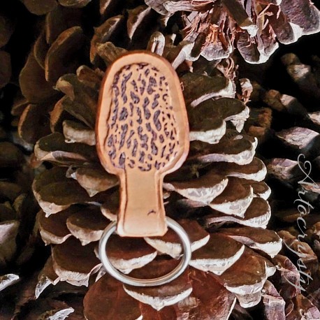Leather Morel Mushroom Keychain