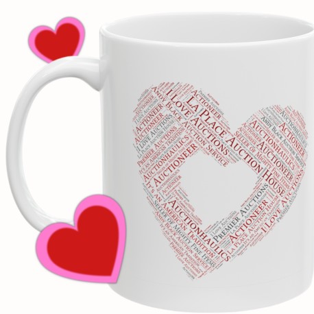 "Auction Heart" White Ceramic Mug 11 oz,