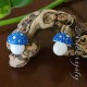 Blue Mushroom Earrings, Blue Wood Toadstool Earrings, Blue Amanita Mushroom Earrings, Mushroom Dangle Earrings