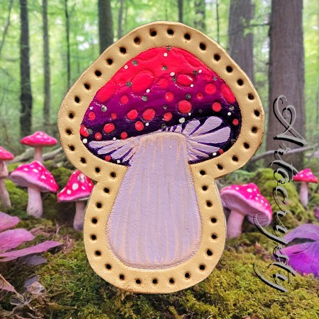 Pink n Purple Amanita Mushroom Leather Patch, Mushroom Lover Gift, Mushroom Foraging stocking stuffer, Magic Mushroom Patch