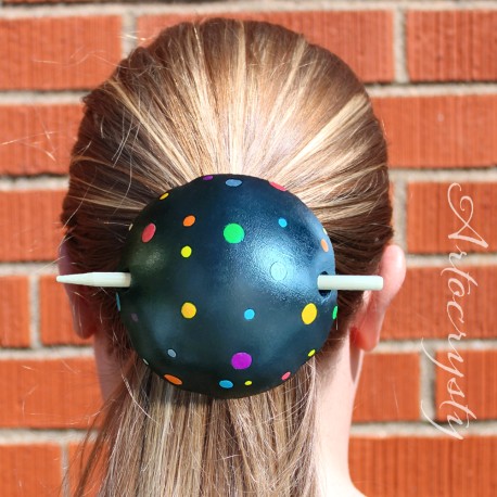 Leather Black Amanita Mushroom Head Bun Holder Slide Barrete with Stick, Mushroom Hippie Barrette Festival Hair Accessory