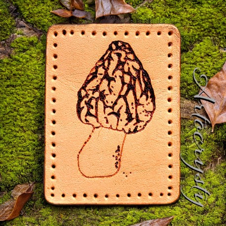 Light Hilltopper Morel Mushroom Leather Patch, Mushroom Collector Gift, Morel Foraging gift, Mycology leather patch