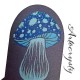 Blue Mushroom Design on Blue Leather Bookmark, Handmade Leather Bookmarks, Hand-painted mushroom design on leather bookmark