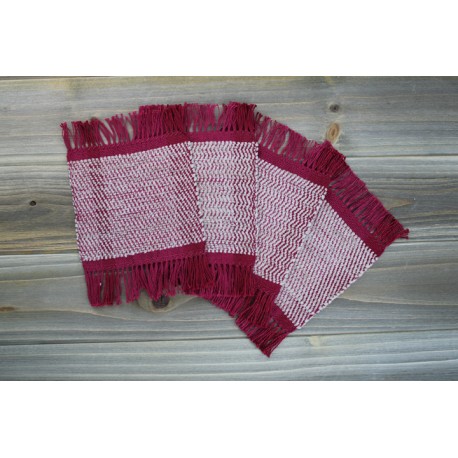 Hand- Woven Beige Chenille and Berry Cotton Mug Rug Coasters