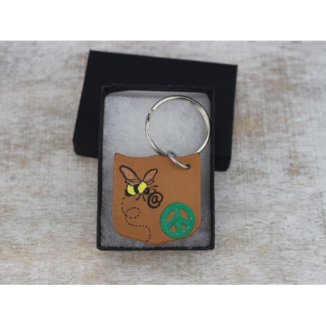 Green Bee @ Peace Leather Keychain